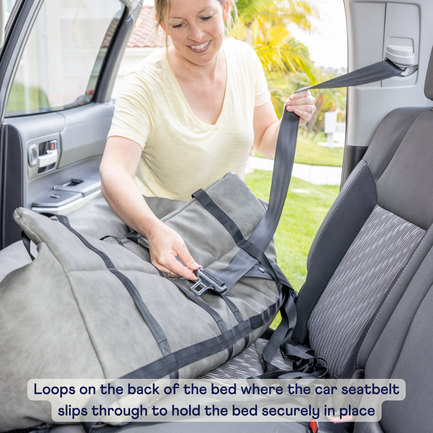 PupProtector™ Faux Leather Dog Car Bed – Memory Foam Booster Seat with Safety Straps, Waterproof Liner & Removable Cover