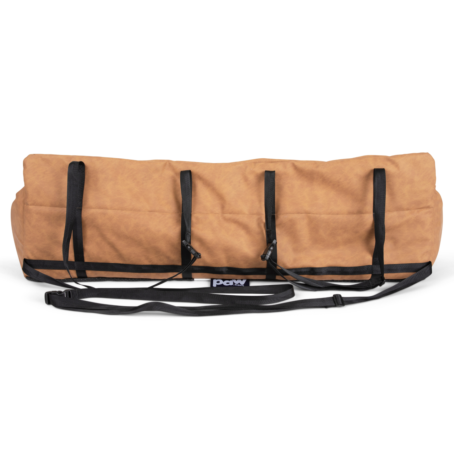 PupProtector™ Faux Leather Dog Car Bed – Memory Foam Booster Seat with Safety Straps, Waterproof Liner & Removable Cover - Camel
