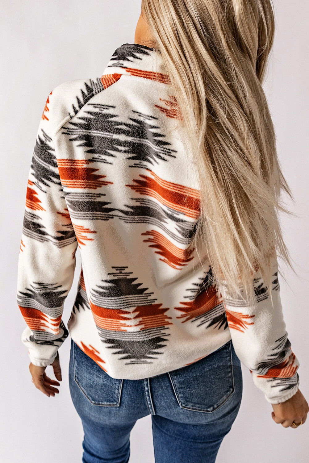 Western Aztec Fleece Jacket – Snap Front Warm Layer with Side Pockets