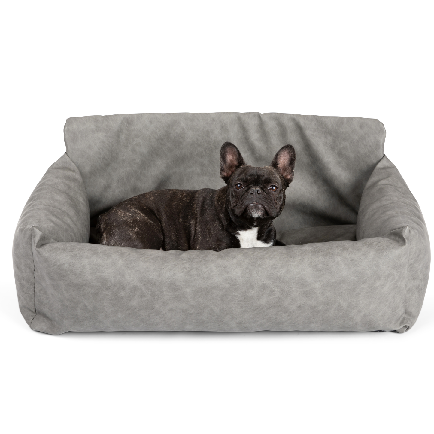 PupProtector™ Faux Leather Dog Car Bed – Memory Foam Booster Seat with Safety Straps, Waterproof Liner & Removable Cover