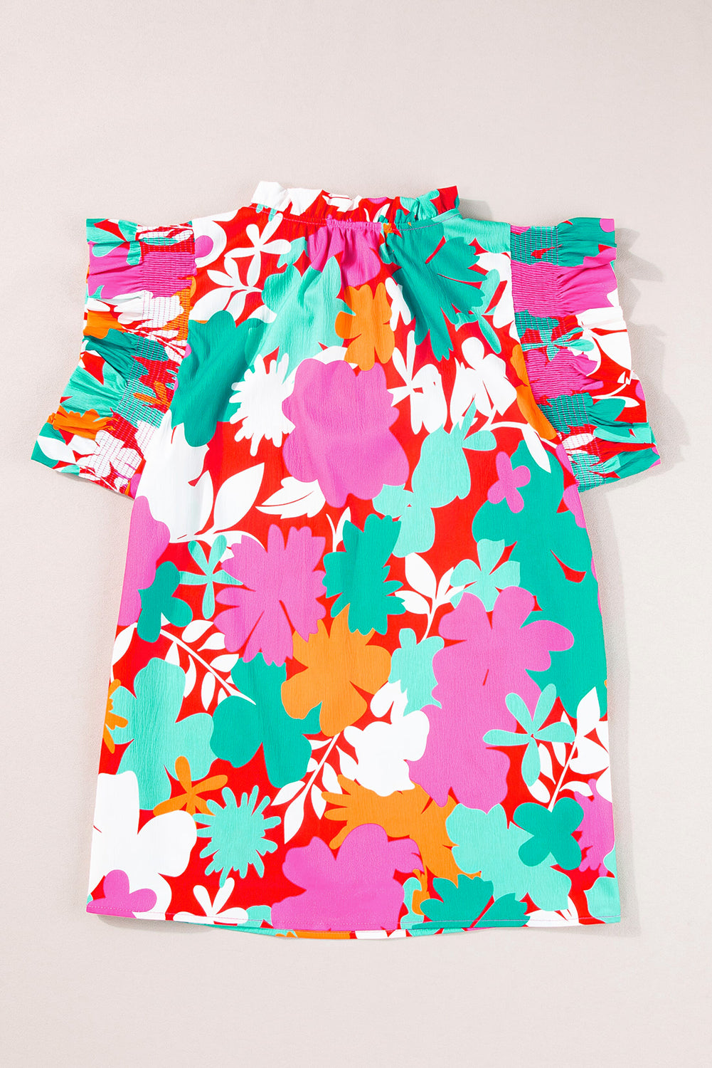 Floral Split Neck Ruffle Trim Blouse – Tie Front Feminine Top