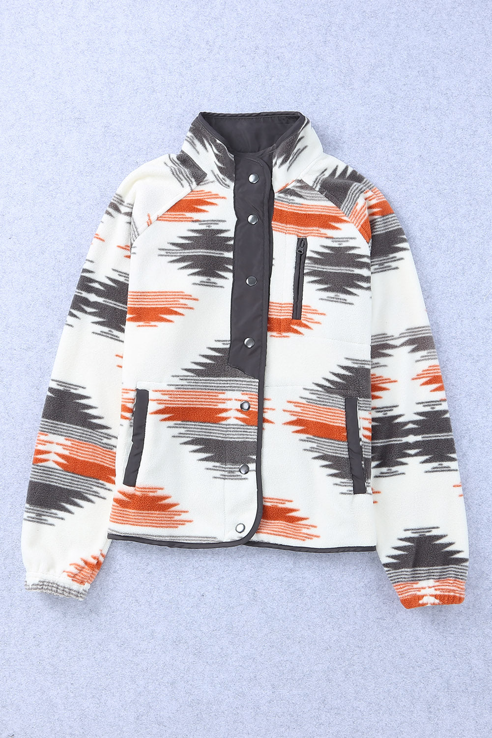 Western Aztec Fleece Jacket – Snap Front Warm Layer with Side Pockets