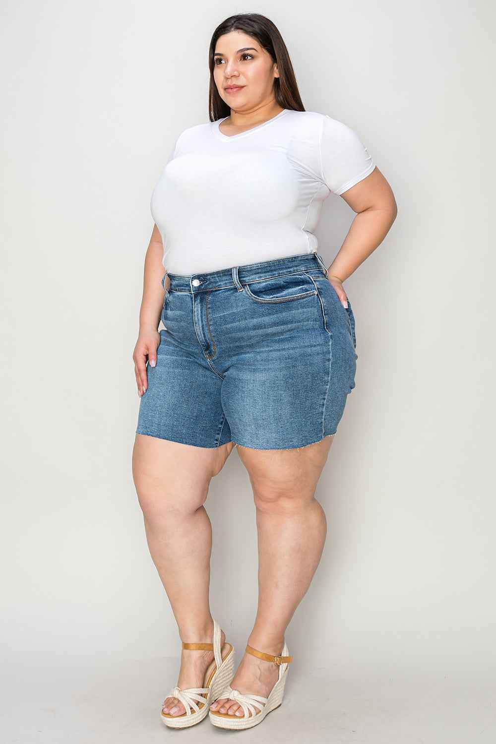 Bethany Judy Blue High Waisted Denim Shorts – Slim Fit Summer Shorts