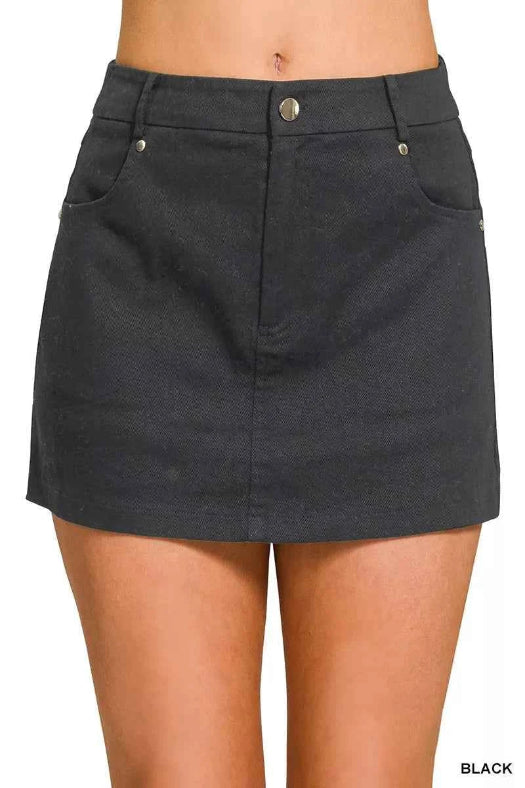 Zenana Cotton Twill Lined Mini Skirts