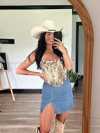 Masie Denim Side Slit Mini Skirt – Stretchy Pull-On Skirt