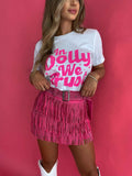 Nashville Babe Rhinestone Fringe Mini Skirt – Pink Western Skirt