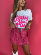 Nashville Babe Rhinestone Fringe Mini Skirt – Pink Western Skirt