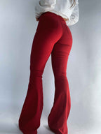 Fiona High Waisted Bell Bottom Flare Jeans – Burgundy