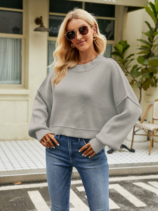 Golden Hour Lantern Sleeve Sweater in Heather Gray