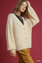 Umgee women’s balloon sleeve knit sweater – side angle