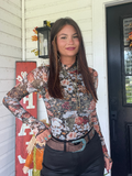Floral Mesh Long Sleeve Top in black