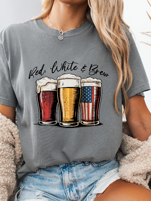 Red White and Brew Graphic Tee | Patriotic Beer Graphic Shirt