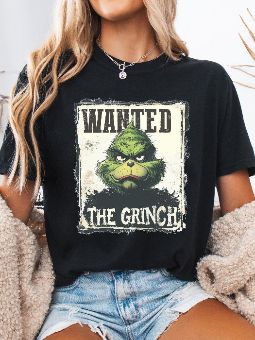 Holiday Mischief Wanted Grinch Inspired Graphic T Shirt in Black
