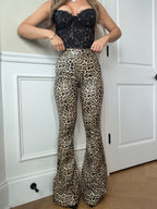 Fiona High Waisted Bell Bottom Flare Jeans – PU Leather Leopard