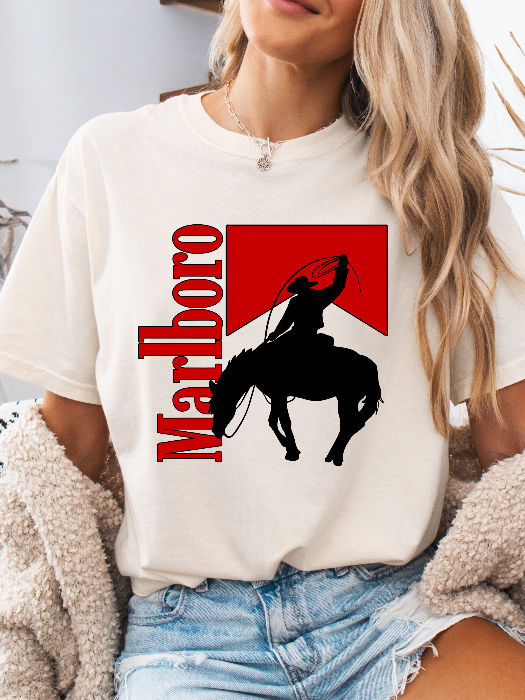 Marlboro Cowboy Rodeo Graphic Tee – Comfort Colors Western Shirt in Ivory