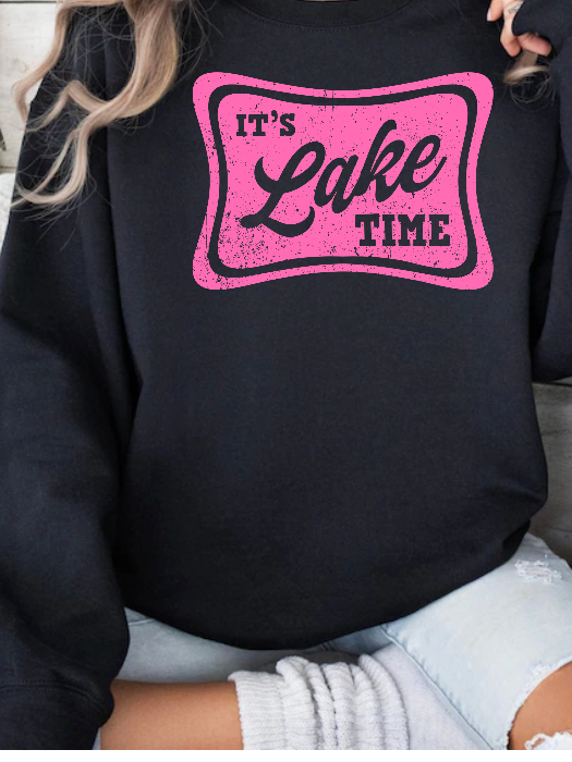 Lake Time Graphic Tee printed on premium Comfort Colors 100% cotton featuring an exclusive Willow Boutique design, perfect for lake weekends, boating, camping, and relaxed summer style. Crewneck in Black