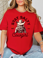Stay Salty Christian Graphic Tee | Western Cowgirl Faith Shirt in Red
