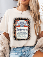 King of Beers Graphic Tee made from soft 100% cotton featuring a vintage-inspired beer graphic, perfect for tailgates, BBQs, brewery visits, country concerts, and casual everyday style. Color Ivory