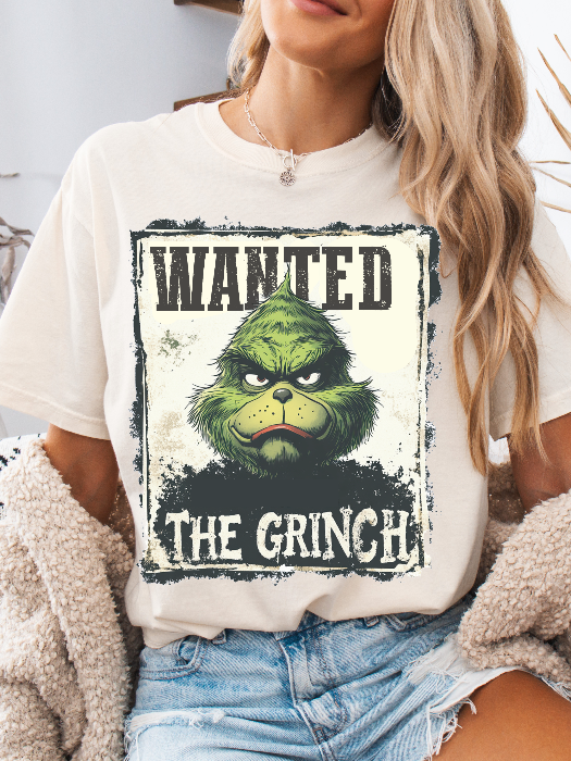 Holiday Mischief Wanted Grinch Inspired Graphic T Shirt in Ivory