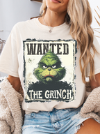 Holiday Mischief Wanted Grinch Inspired Graphic T Shirt in Ivory