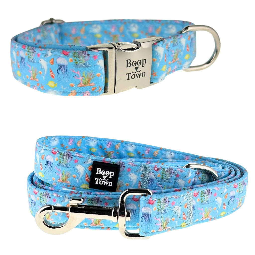 Boop Town Dog Collar & Leash Set – Soft Cotton Adjustable Set with Gold Hardware - Ash & Audrey