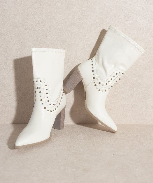 Cityscape Studded Western Boots in white