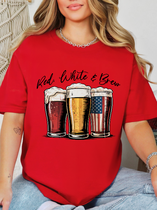 Red White and Brew Graphic Tee | Patriotic Beer Graphic Shirt