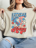 American Honey Graphic Tee printed on premium Comfort Colors 100% cotton featuring an exclusive Willow Boutique western-inspired design, perfect for country concerts, Nashville trips, rodeos, and everyday country style. Crewneck in Ivory
