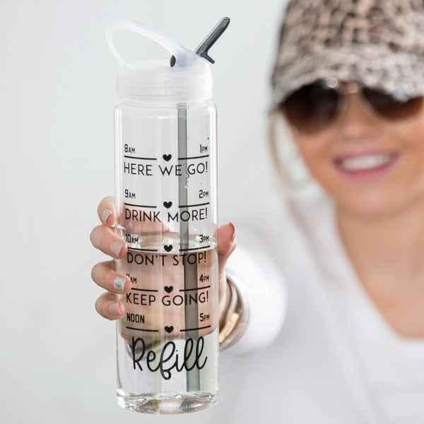 Daily Tracker Straw Water Bottle – 32oz BPA Free Bottle