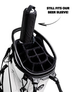 Black Pins & Aces insulated golf beer sleeve designed to hold up to seven cans and slide inside most standard golf bags.