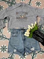 Rusty Feathered Mallard Graphic Tee printed on premium Comfort Colors 100% cotton featuring a detailed vintage-inspired mallard duck design, perfect for outdoor adventures, lake weekends, and casual country style. Cropped Hoodie in Grey