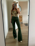 Fiona High Waisted Bell Bottom Flare Jeans – Olive Stretch Denim