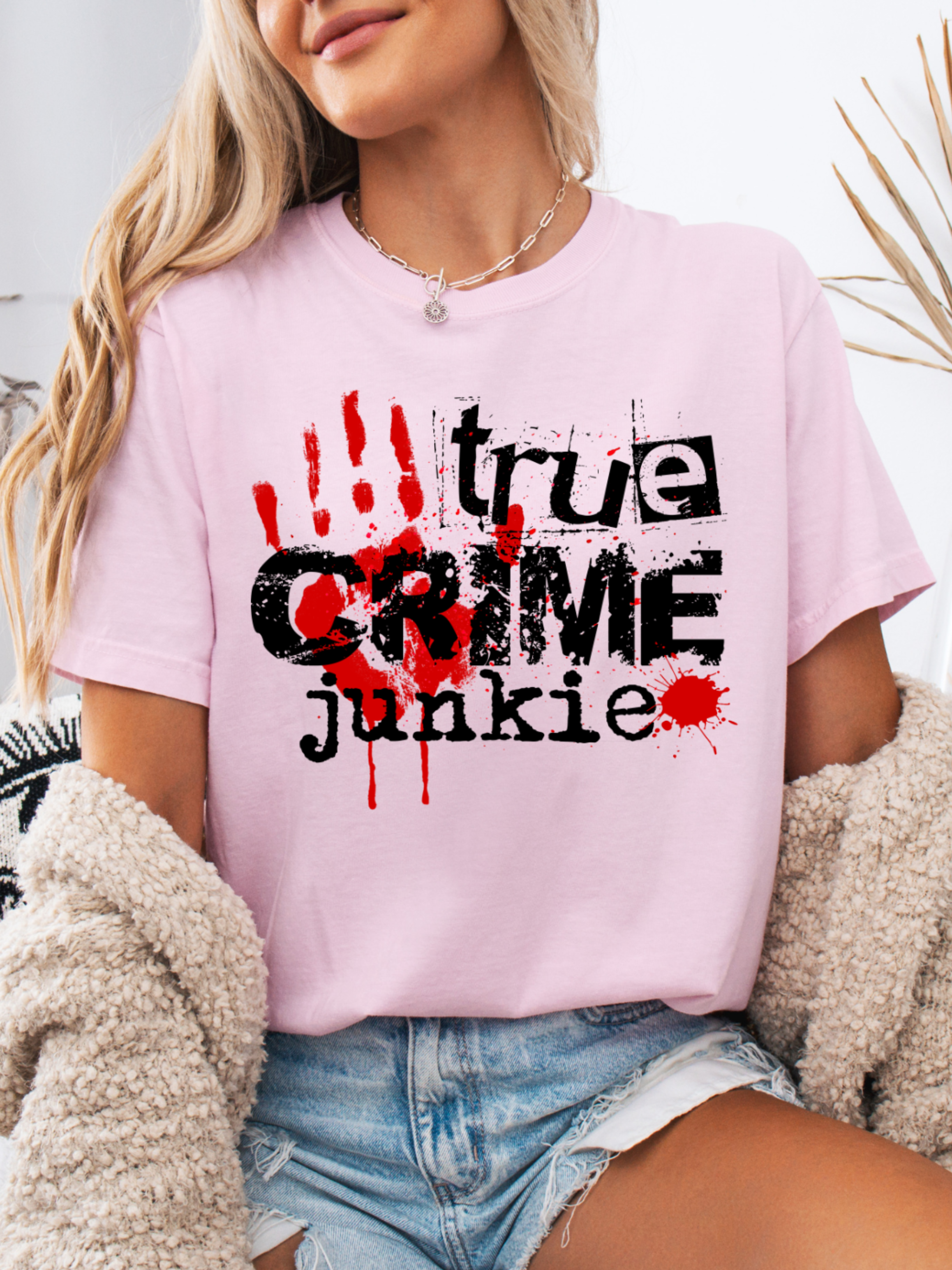 True Crime Junkie Graphic Tee – Comfort Colors Shirt & Crewneck