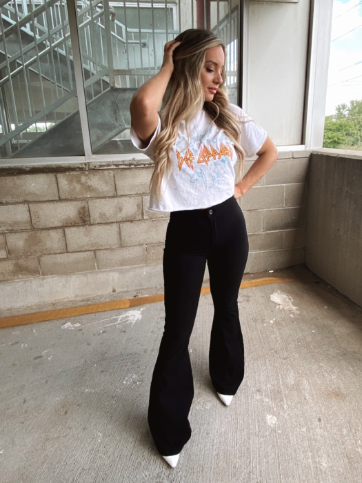 Fiona High Waisted Bell Bottom Flare Jeans – Black Stretch Denim