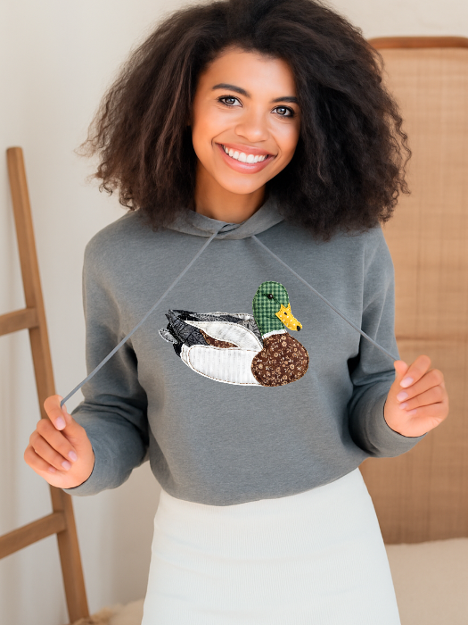 Patch Work Mallard Graphic Cropped hoodie in Grey