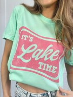 Lake Time Graphic Tee printed on premium Comfort Colors 100% cotton featuring an exclusive Willow Boutique design, perfect for lake weekends, boating, camping, and relaxed summer style. Tshirt in Mint