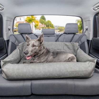 PupProtector™ Faux Leather Dog Car Bed – Memory Foam Booster Seat with Safety Straps, Waterproof Liner & Removable Cover