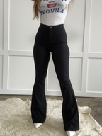 Fiona High Waisted Bell Bottom Flare Jeans – Black Stretch Denim