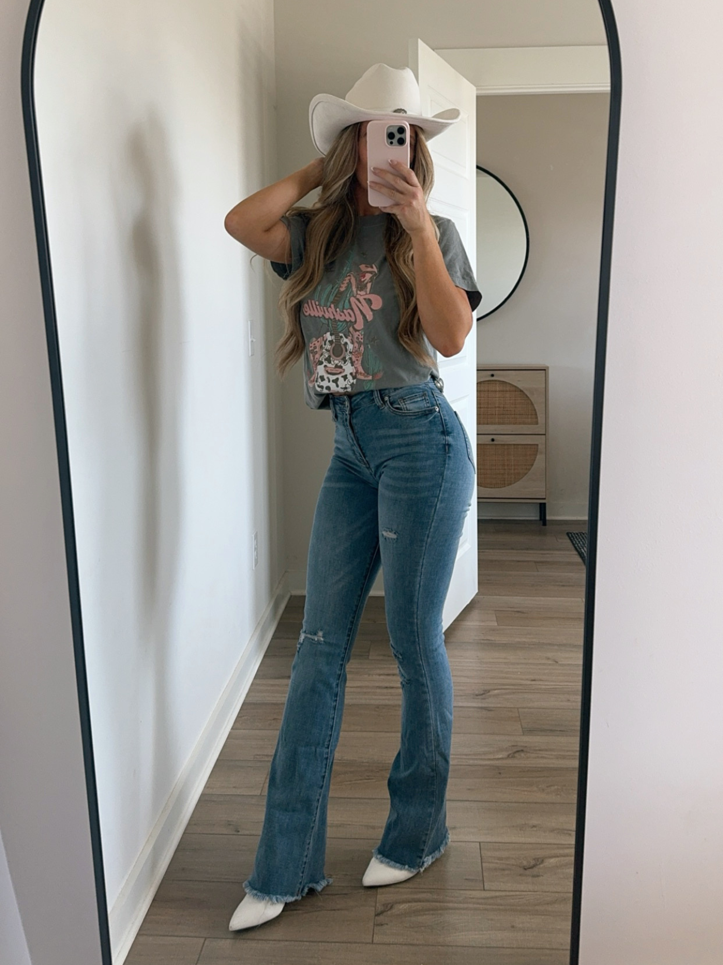 Sarah Distressed Flare Jeans – Medium Wash High Rise