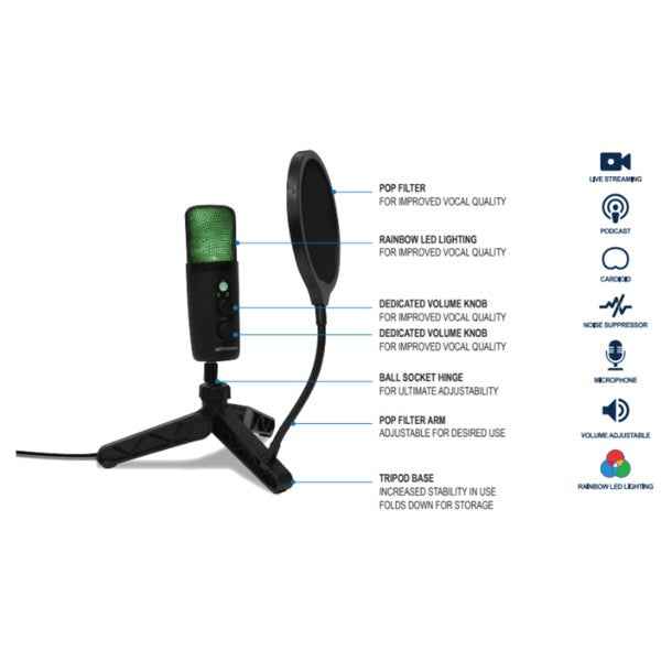 USB Gaming Condenser Microphone – LED Streaming Mic