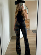 Fiona High Waisted Bell Bottom Flare Jeans – Snakeprint Stretch Denim