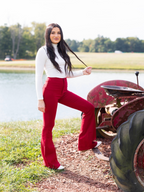 Fiona High Waisted Bell Bottom Flare Jeans – Red Stretch Denim