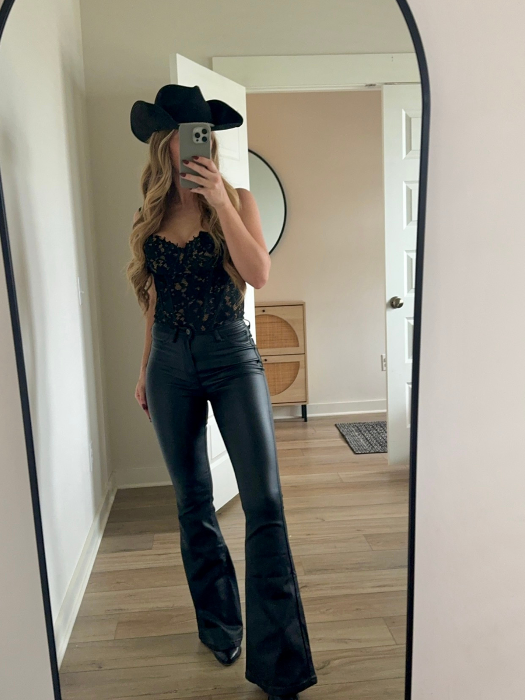 Blakely Leather High Waisted Bell Bottom Flare Jeans – Black