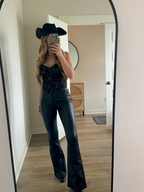 Blakely Leather High Waisted Bell Bottom Flare Jeans – Black