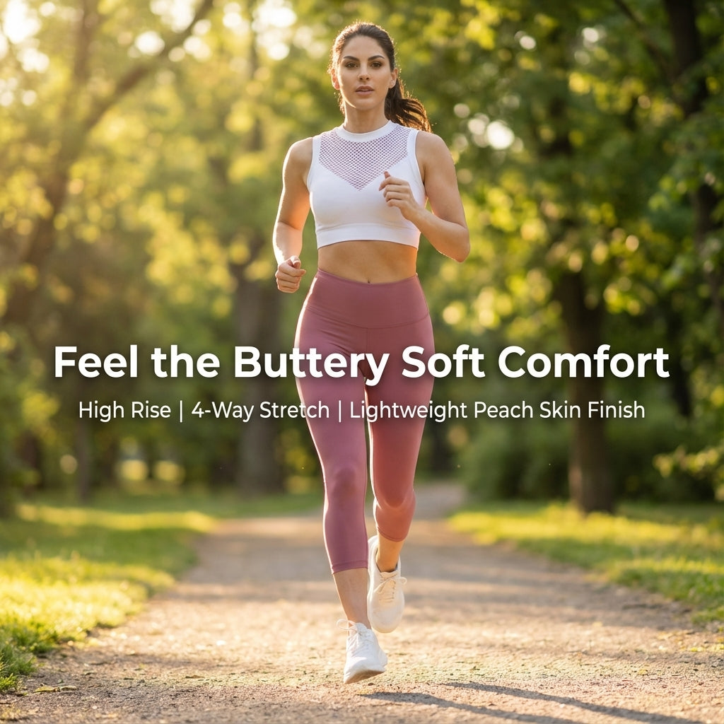 Leggings Capri ultra-doux pour vêtements de sport – Taille haute, extensibles dans les 4 sens, finition peau de pêche légère