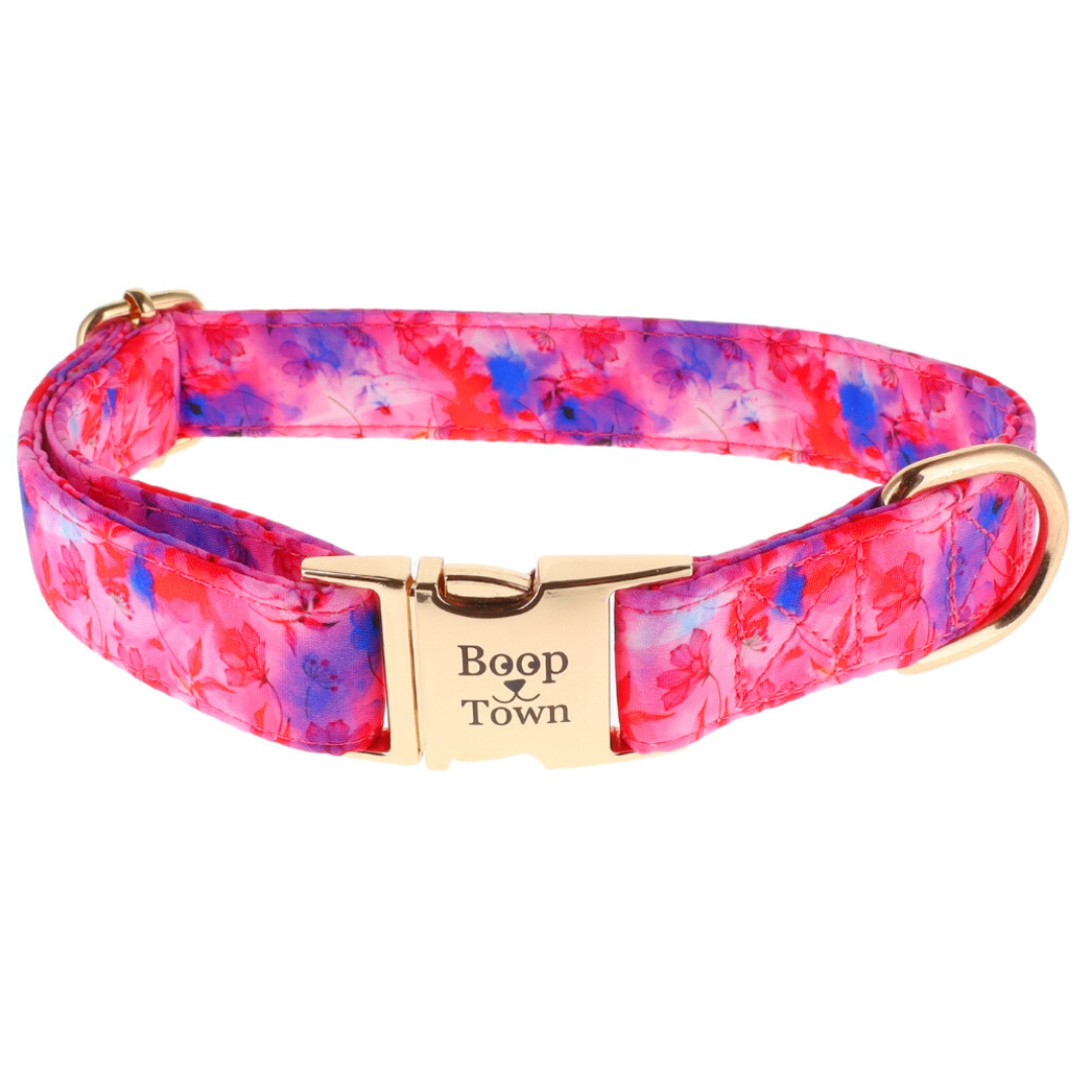 Boop Town Cotton Dog Collar – Adjustable Soft Collar with Gold Hardware