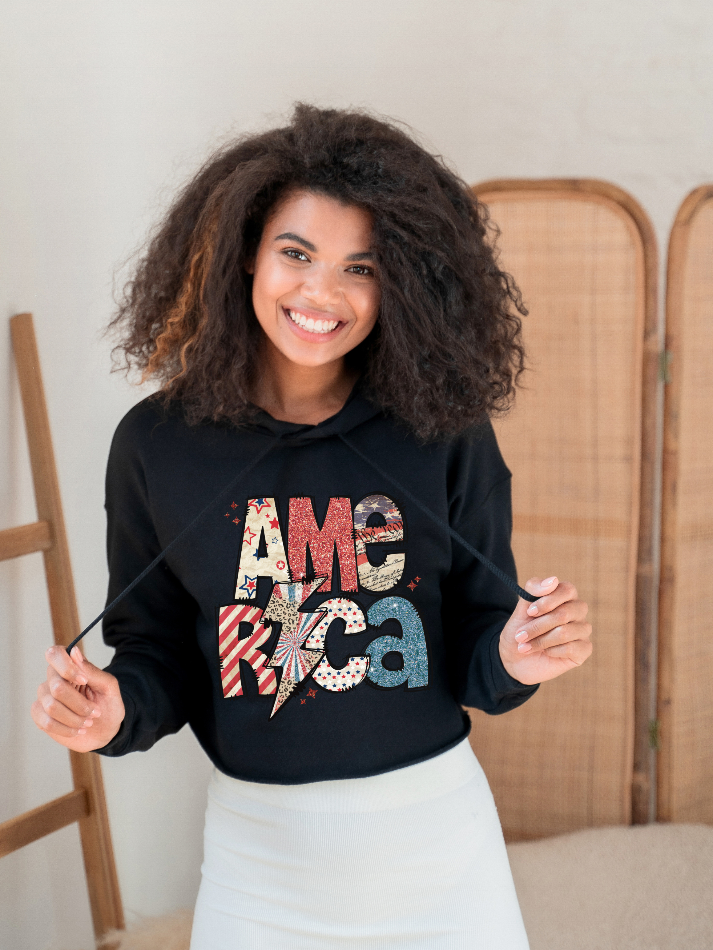 America Graphic Tee & Cropped Hoodie – Patriotic Shirt