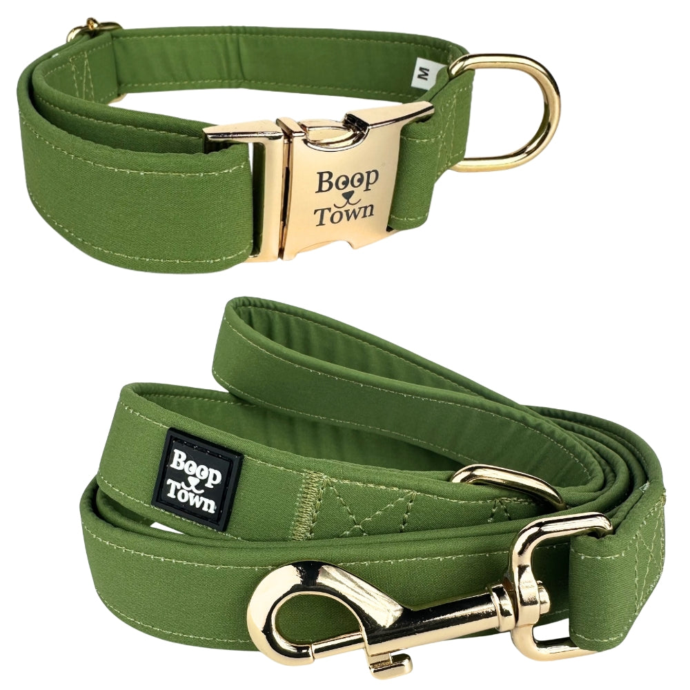 Boop Town Dog Collar and Leash Set – Cotton Adjustable Set with Gold Hardware