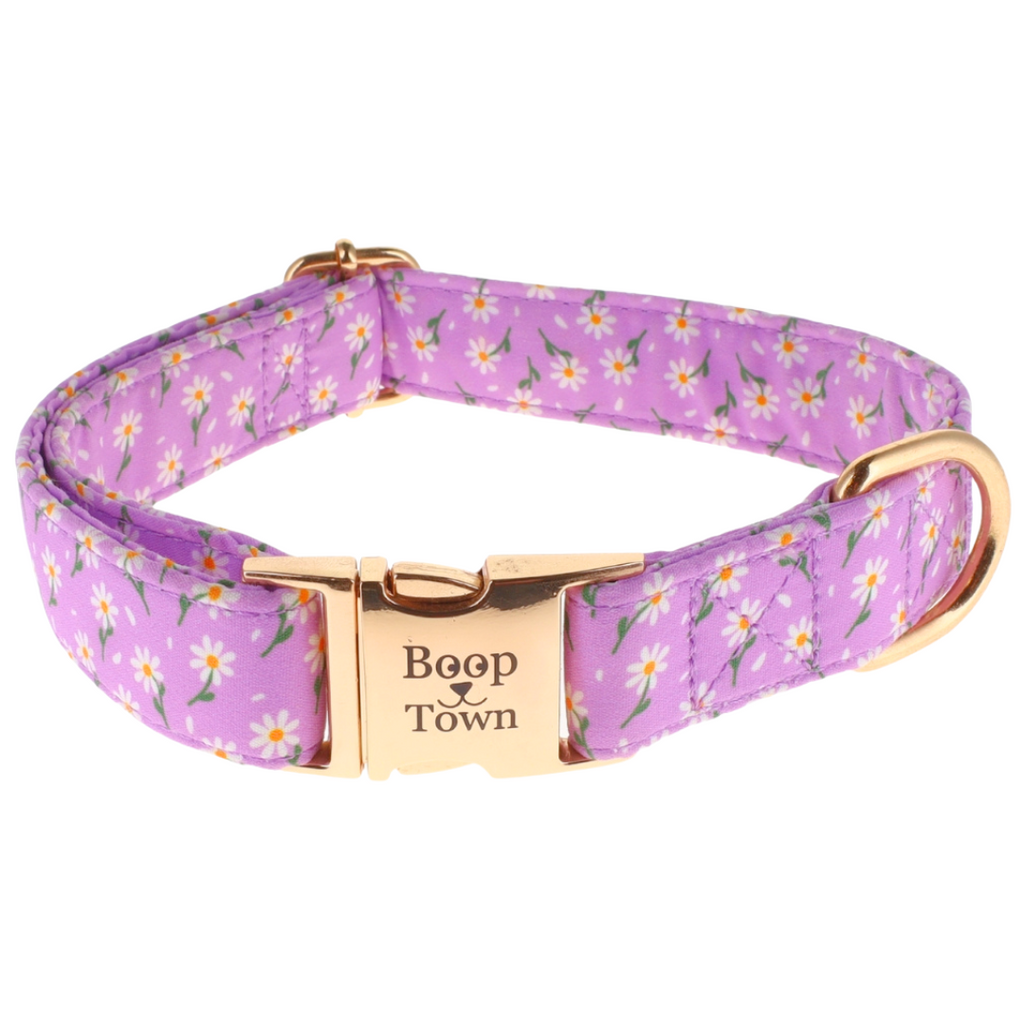 Boop Town Cotton Dog Collar – Adjustable Soft Collar with Gold Hardware