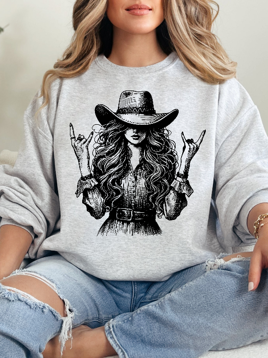 Women’s Lainey Cool Cowgirl graphic tee featuring an original Willow Boutique Western design on a relaxed-fit Comfort Colors® 100% cotton Sweatshirt/Crewneck 